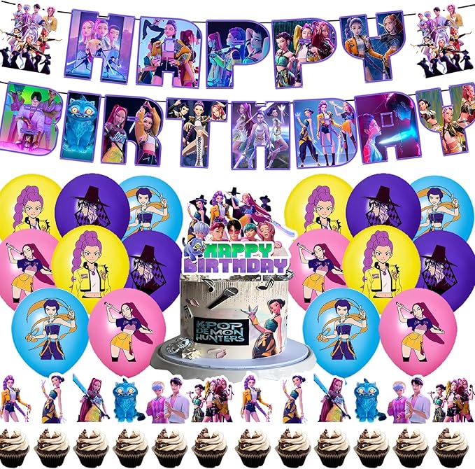 Decorations de Fete HUNTR/X K-Pop Demon Hunters Ensemble Anniversaire