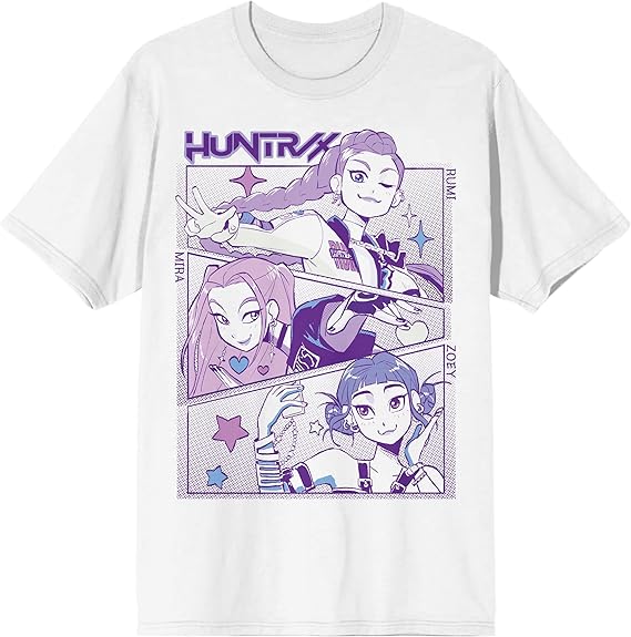 T-Shirt Bioworld HUNTR/X avec Rumi Mira Zoey K-Pop Demon Hunters